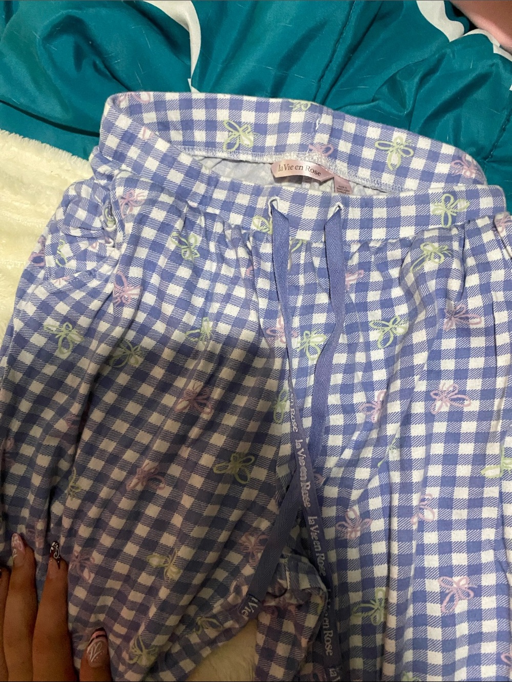 La Vie En Rose Lavender Gingham Shorts with Pastel Bow Embroidery